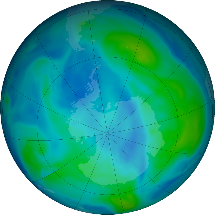 Antarctic ozone map for 01 March 2019